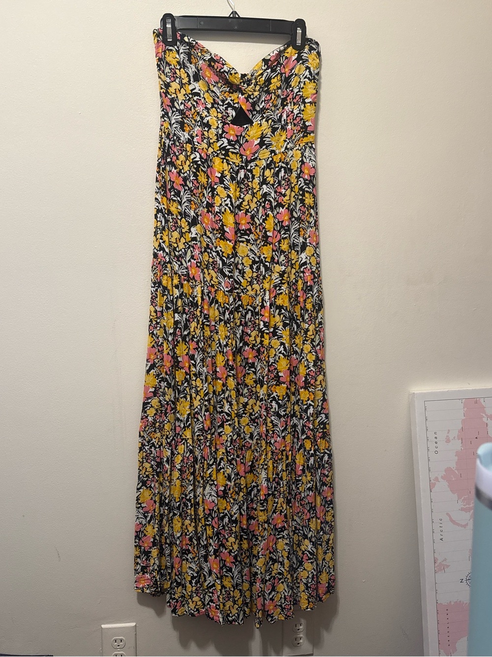 l*space Strapless Floral Maxi Dress - Yellow & Pink on Black